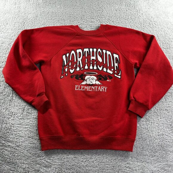 Vintage Raglan Crewneck Sweater Youth Large (14-16)‎ Red Northside Elementary - Picture 1 of 8